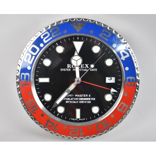 167 - A Reproduction Circular Wall Clock as Made for Rolex Dealers, Battery Movement, 34cm Diameter