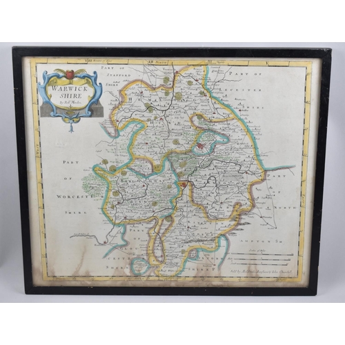 168 - A Framed Hand Coloured 18th Century Map of Warwickshire by Robert Morden, 46x38cm