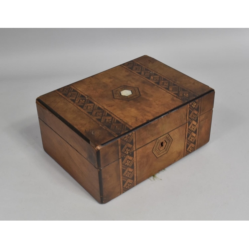 2 - A Late 19th Century Banded Inlaid Walnut Work Box, Missing Inner Tray but Complete with Sewing Acces... 