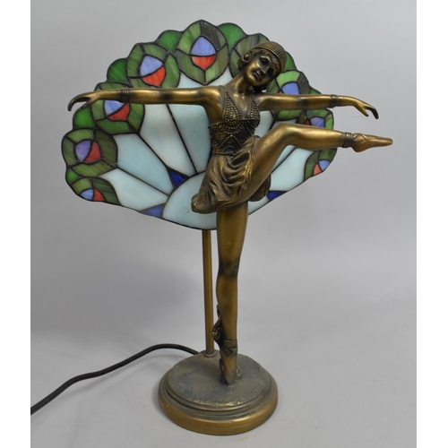 20 - A Reproduction Figural Art Deco Style Table Lamp Base in the Form of a Dancing Girl with Tiffany Sty... 