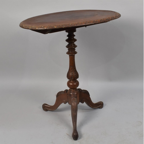 234 - A Late 19th Century Oval Topped Tripod Table with Carved Border and Acanthus Carving to Turned Suppo... 