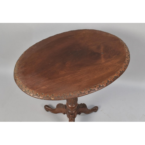 234 - A Late 19th Century Oval Topped Tripod Table with Carved Border and Acanthus Carving to Turned Suppo... 