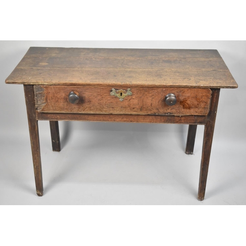 24 - A Mid 19th Century Rustic Oak Side Table with Single Long Drawer, Square Tapering Supports, Has Been... 