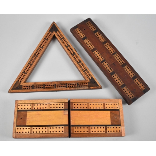 25 - A Collection of Three Vintage Inlaid Wooden Cribbage Boards of Various Shapes