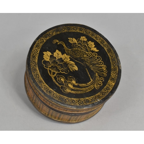 268 - A Chinese Republic Bamboo Effect Lacquered Circular Pot and Cover, Decorated with Exotic Bird on Bla... 