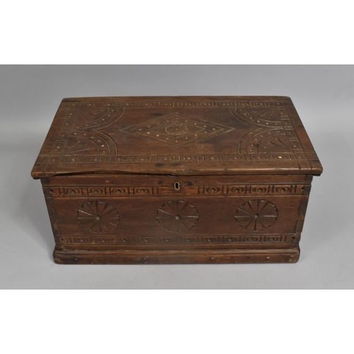 3 - A 19th Century Carved Oak Box with Hinged Lid to Fitted Interior, 40cms Wide