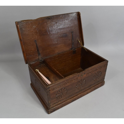 3 - A 19th Century Carved Oak Box with Hinged Lid to Fitted Interior, 40cms Wide