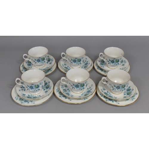 A Queen Anne Blue Floral Decorated Tea Set to comprise Six cups ...