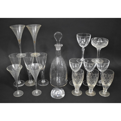 335 - A Collection of Various Glass to comprise Set of Four Tear Drop Heavy Stemmed Fluted Glasses, Decant... 