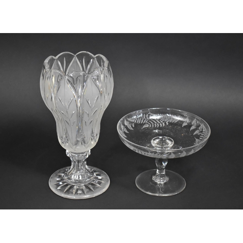 345 - A Late 19th Century Fern Etched Pedestal Shallow Bowl together with a Pedestal Vase