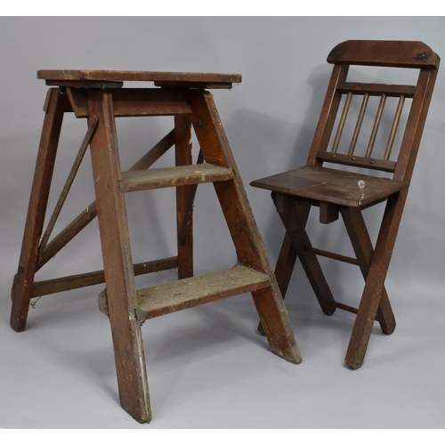 425 - A Vintage Two Step Step Ladder and Folding Seat