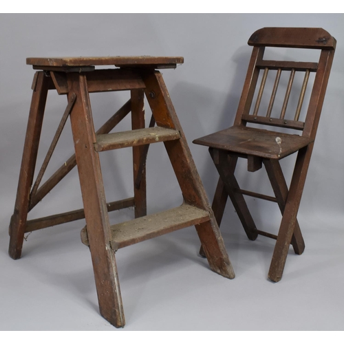 425 - A Vintage Two Step Step Ladder and Folding Seat