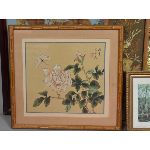 441 - A Collection of Pictures and Prints to Comprise Chinese Silk Bamboo Framed Picture, Dried Flowers et... 