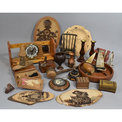 442 - A Collection of Various Treen, Chess Set, Sailing Boat etc