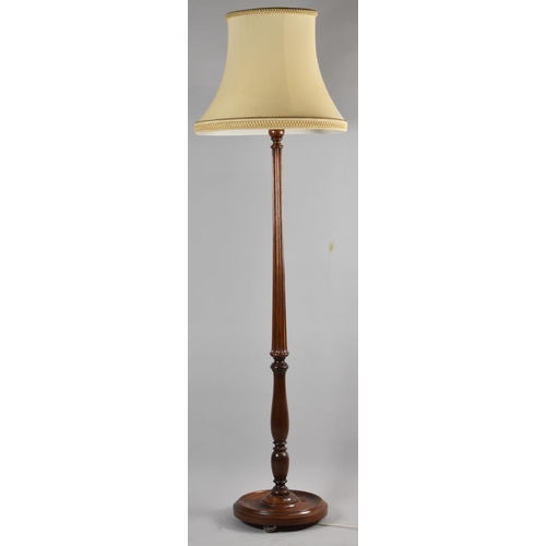 446 - A Nice Quality Mid 20th Century Reeded Column Standard Lamp in Mahogany, No Shade, Circular Plinth B... 