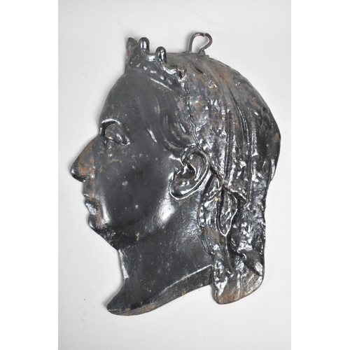 45 - A Late 19th Century Cast Metal Portrait of Queen Victoria, 24cms High