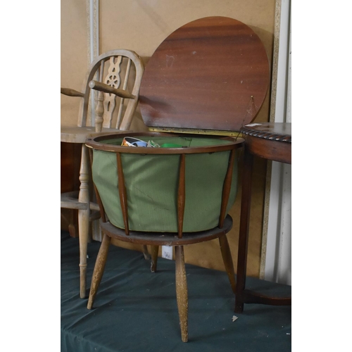 452 - A Mid 20th Century Circular Sewing Basket on Four Turned Supports with Hinged Lid to Interior Contai... 