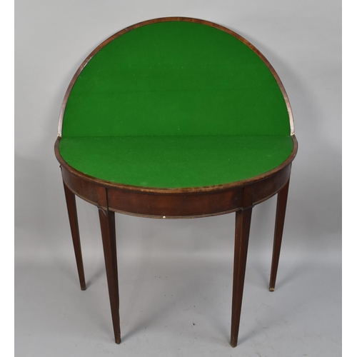 469 - A 19th Century Demi Lune Lift Top Games Table, on Square Tapering Supports, 92cm wide