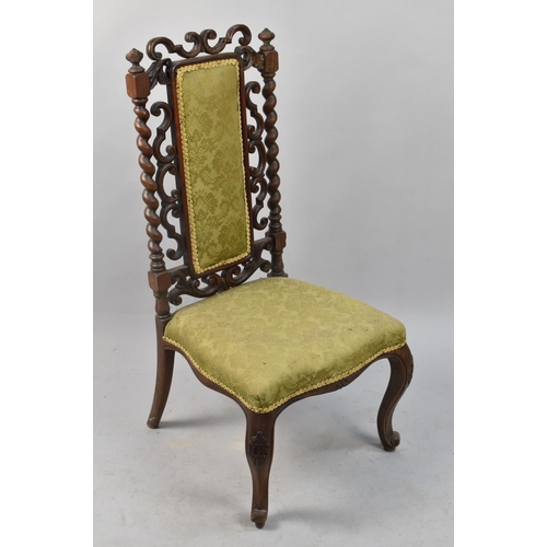 478 - A Late 19th Century Mahogany Framed Ladies Nursing Chair with Barley Twist and Scrolled Back, Cabrio... 