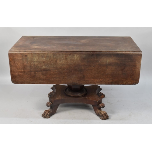 481 - A 19th Century Mahogany Drop Leaf Pembroke Style Table, with Quadrant Supports and Carved Claw Feet,... 