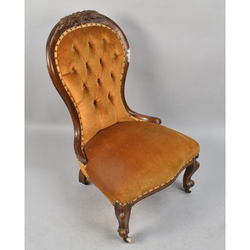 487 - A Late Victorian Buttoned Upholstered Balloon Back Ladies Nursing Chair