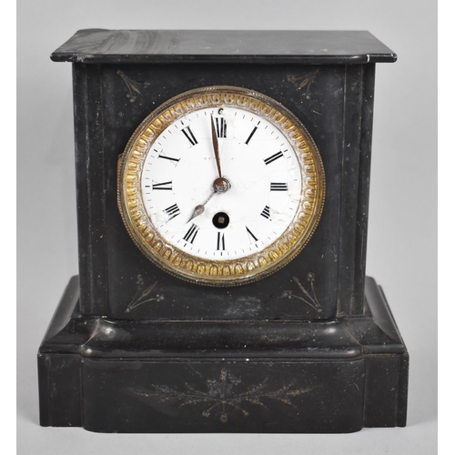 49 - An Edwardian French Black Slate Mantel Clock of Architectural Form in need of Substantial Restoratio... 