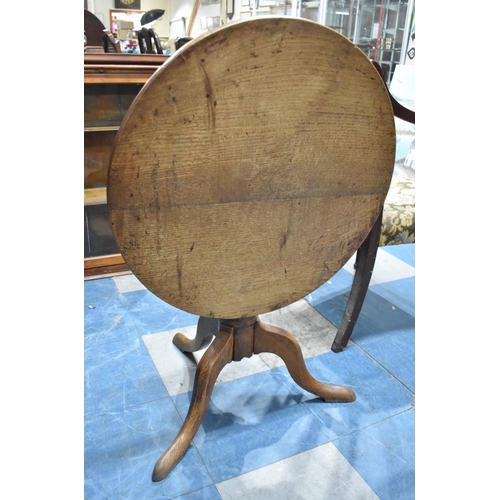 490 - A 19th Century Oak Circular Snap Top Tripod Table, 59cm Diameter