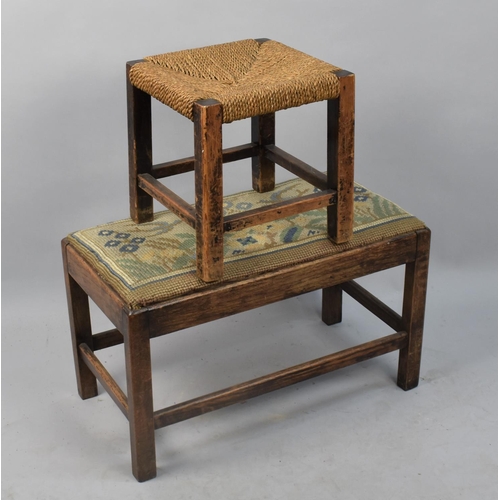 493 - Two Vintage Stools, One Tapestry and Rush Seated Examples