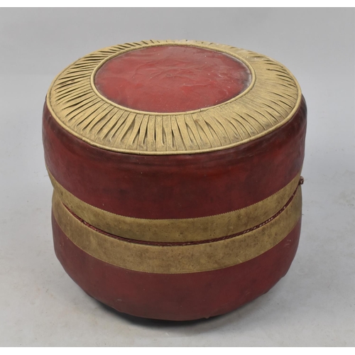 494 - A 1950's Circular Leather Covered Pouffe, 42cm diameter