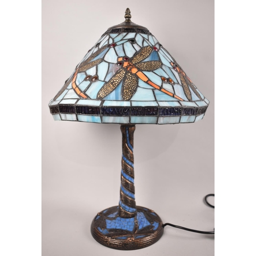 51 - A Reproduction Tiffany Style Table Lamp with Dragonfly Decoration, 58cms High
