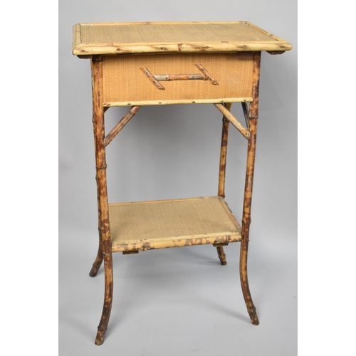 54 - An Edwardian Bamboo Sewing Box Table with hinged Lid, Stretcher Shelf, 47cms Wide