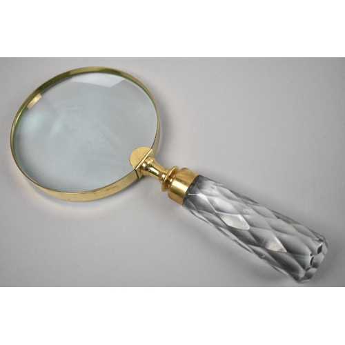 55 - A Modern Desk Top Brass Mounted Magnifying Glass, 22cms Long