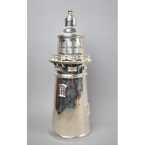 58 - A Large Novelty Silver Plated Cocktail Shaker in the Form of a Lighthouse, 35.5cms High