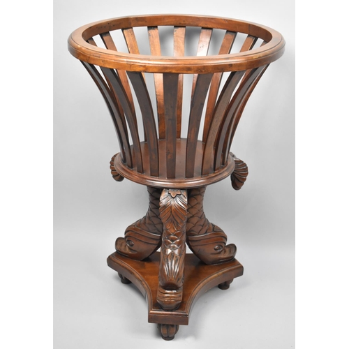 60 - A reproduction Mahogany Victorian Style Planter with Trefoil base and Dolphin Supports, 50cms Diamet... 