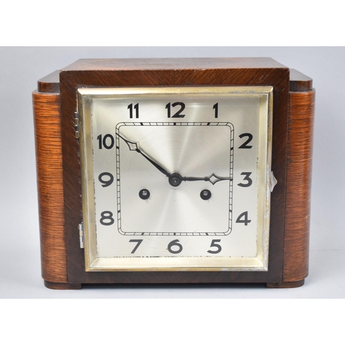 81 - An Art Deco Oak Cased Mantel Clock, Working Order, 27cms Wide