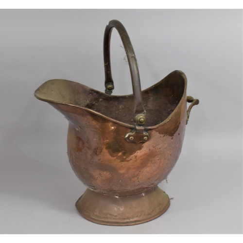 82 - A Late 19th Century Large Copper Helmet Shaped Coal Bucket, 49cms High