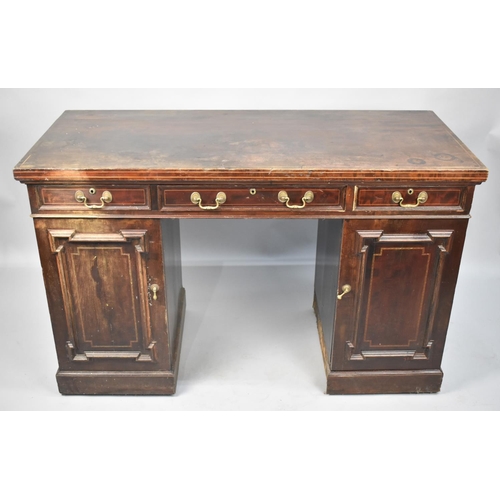 83 - An Edwardian Mahogany Kneehole Desk with Crossbanded Top and Banded Inlay, Three Drawers and Two Sid... 