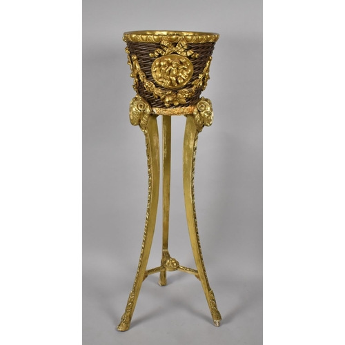 86 - An Early 20th Century French Gilt Stand with a Wicker Jardiniere Decorated with Gilt Cherubs Support... 
