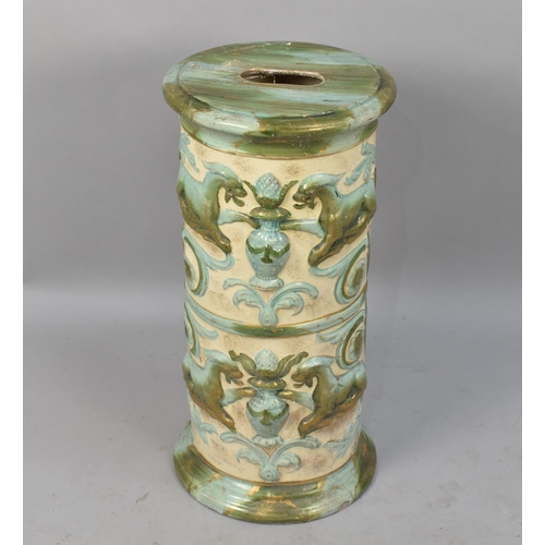 87 - A Late 19th/Early 20th century Majolica Glazed Cylindrical Seat, Decorated in relief with Stylised L... 