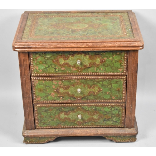 88 - An Interesting Three Drawer Chest with Painted and Brass Studded Decoration, Has Been Stored in Damp... 