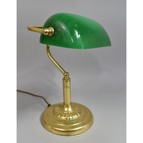 93 - A Reproduction Brass and Green Glass Desktop Reading Lamp