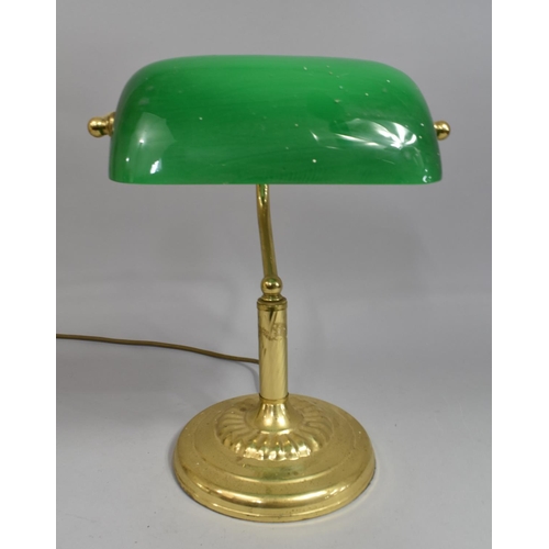 93 - A Reproduction Brass and Green Glass Desktop Reading Lamp