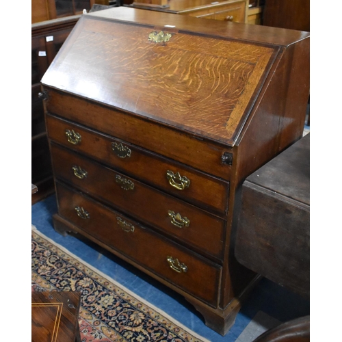 483 - A George III Crossbanded Oak Fall Front Bureau with Fitted Interior Having Central Cabinet, (Locked)... 