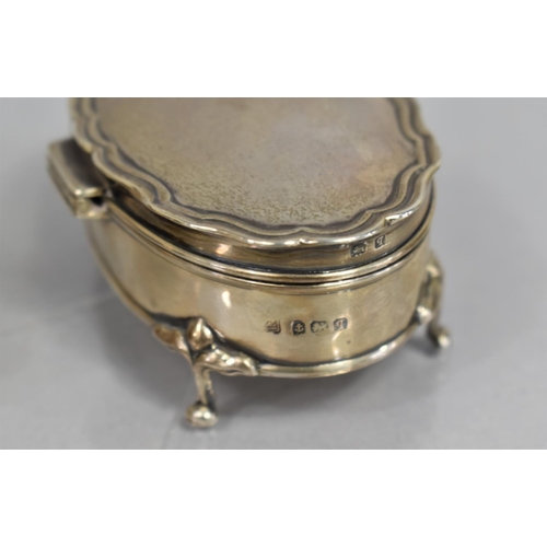 235 - A George V Silver Dressing Table Box, Birmingham 1915 Hallmark, The Box of Oval Form Raised on Scrol... 