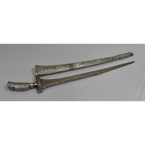 93 - A 19th Century Indonesian Kris and Scabbard having Silver Plated Mounts and Scabbard with Embossed F... 