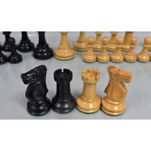 33 - A Jaques Of London Staunton Chess Set, Weighted with Green Bieze Bases, Red Crown Marks and Signed t... 