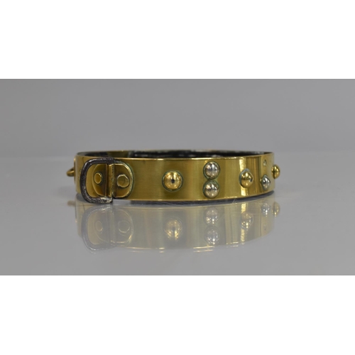 31 - A Small 19th century Brass and Leather Dog Collar with Twist Clasp, Hinged Design and Name Plaque wi... 