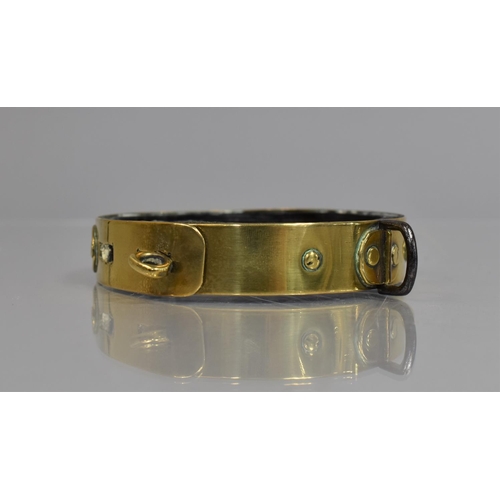 31 - A Small 19th century Brass and Leather Dog Collar with Twist Clasp, Hinged Design and Name Plaque wi... 