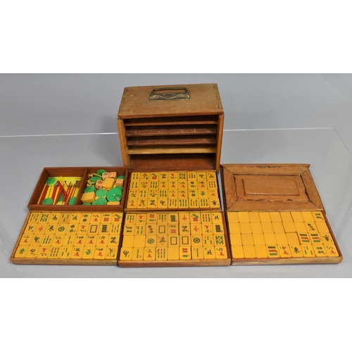 9 - A Mid/Late 20th Century Mah Jong Set Housed in Wooden Chest with Brass Top Handle, Slide Front Panel... 