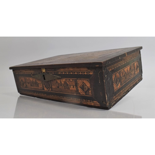 5 - An Early 19th Century Napoleonic Prisoner of War Straw Work Box, the Hinged Lid Decorated with Town ... 